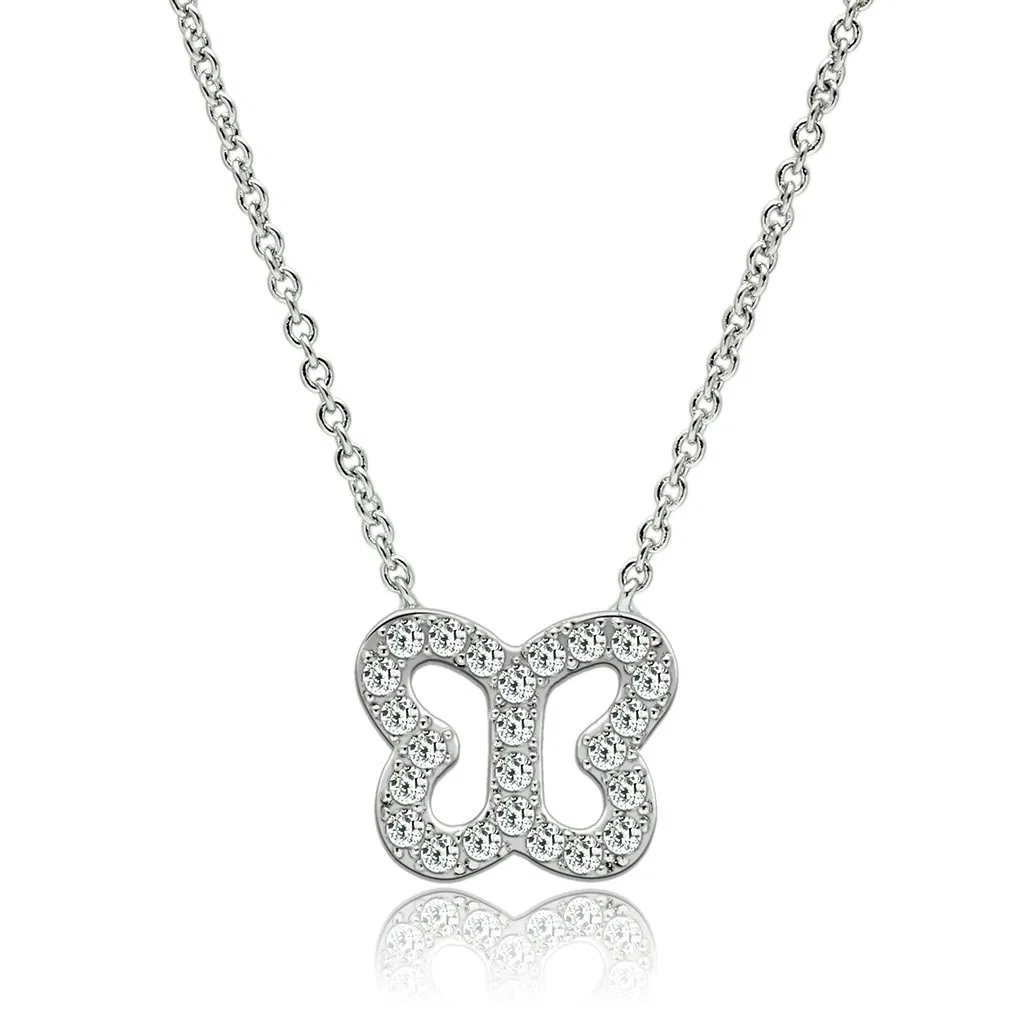 3W078 - Rhodium-Messing - Halskette mit AAA-Klasse CZ in Clear