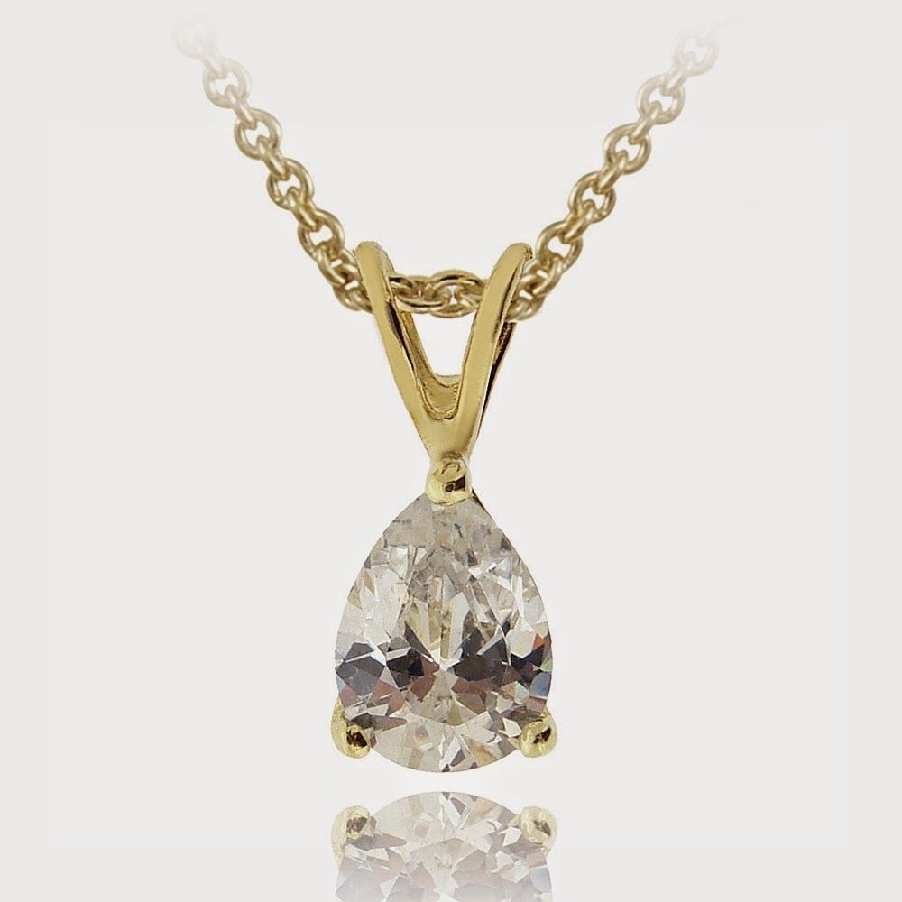 18 Karat Gold beschichtete 1ct CZ Tränentropfen Solitaire Halskette, 8x6mm
