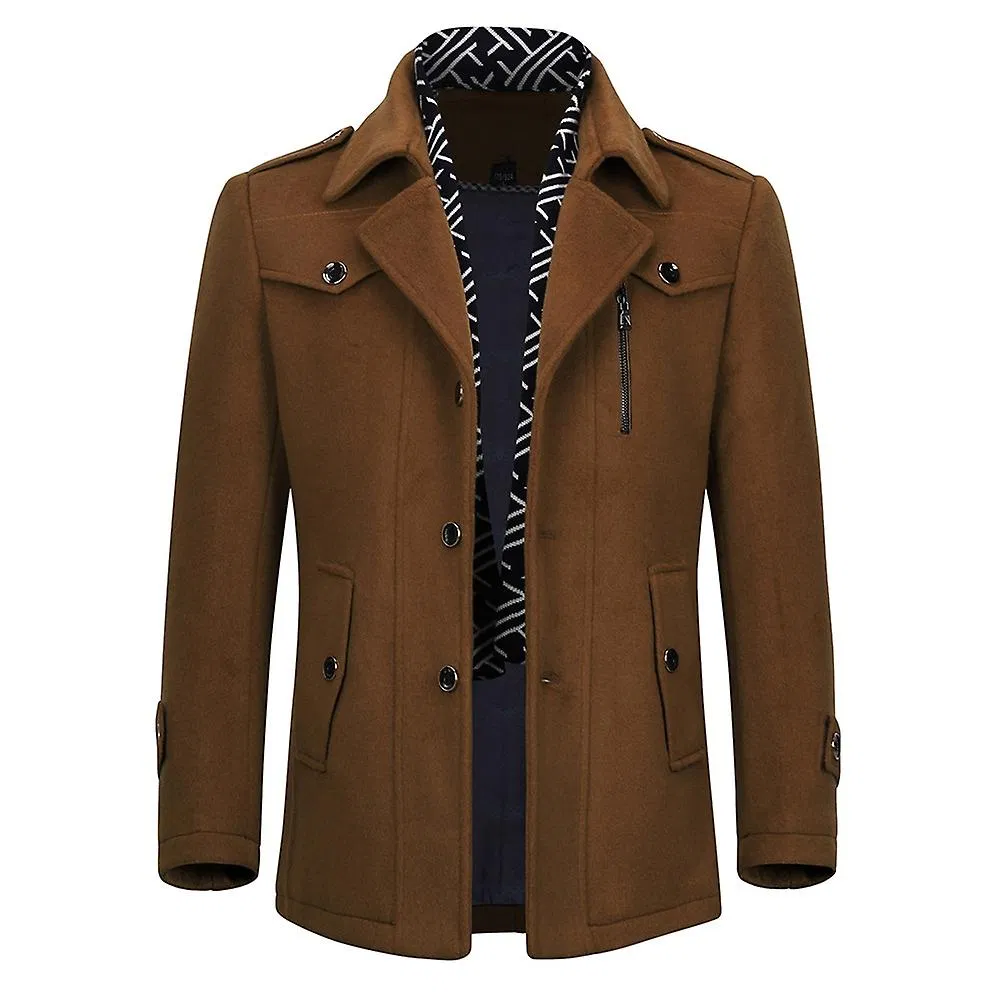 Männer Abnehmbar Schal Kragen Slim Warm Wolle Mischung Overcoat
