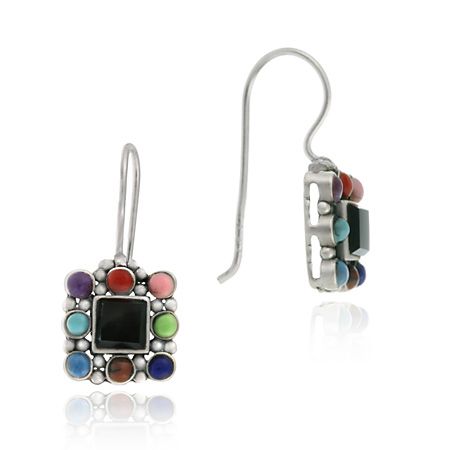 Sterling Silver Multicolor Inlay Ohrringe mit Original Onyx Zentrum