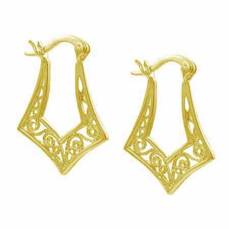 18 Karat Gold über Sterling Silber Filigree Geometrische Hoop Ohrringe