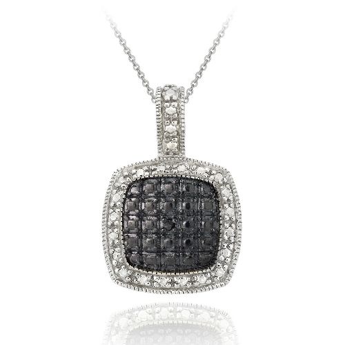 Silberton schwarzer Diamant Akzent Quadrat Halskette