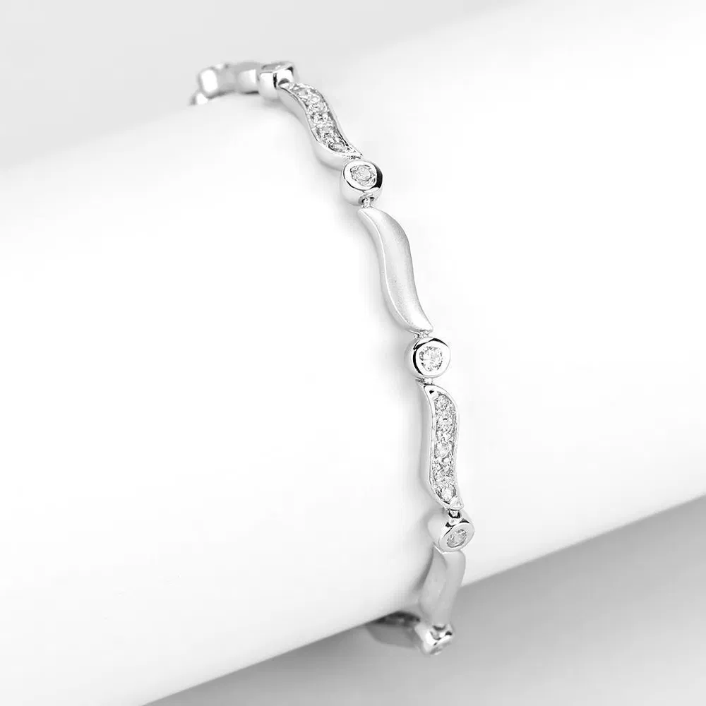 LO4740 Matte Rhodium & Rhodium Brass Armband mit AAA-Klasse CZ in Clear
