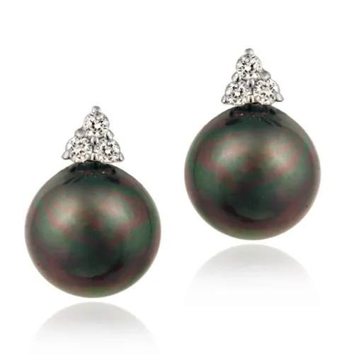 Sterling Silber Simulierte Pfauen Perle & CZ Ohrringe