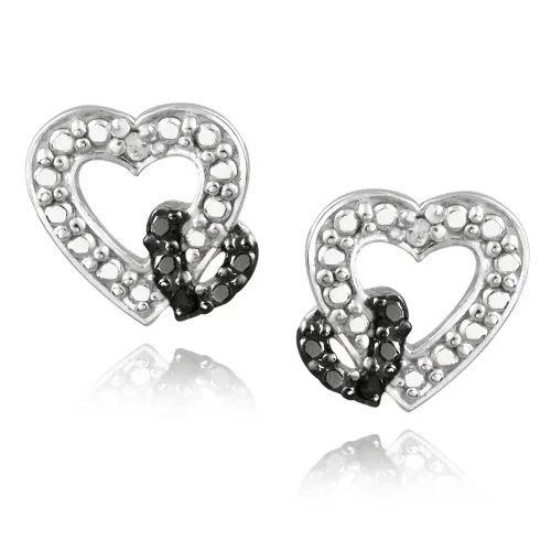 Sterling Silver Black Diamond Accent Interlocking Open Hearts Stud Ohrringe