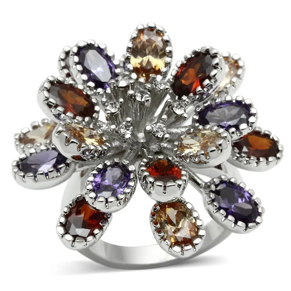 3W251 - Rhodium-Messing - Ring mit AAA-Klasse CZ in mehrfarbigen Farben
