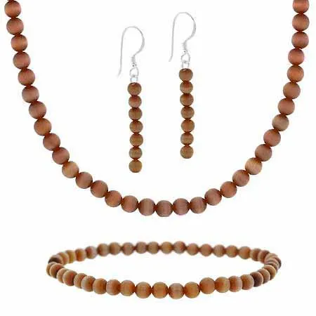 Sterling Silver Brown Cats Eye Beaded Dangle Ohrring Stretch Armband Halskette 15 - 19