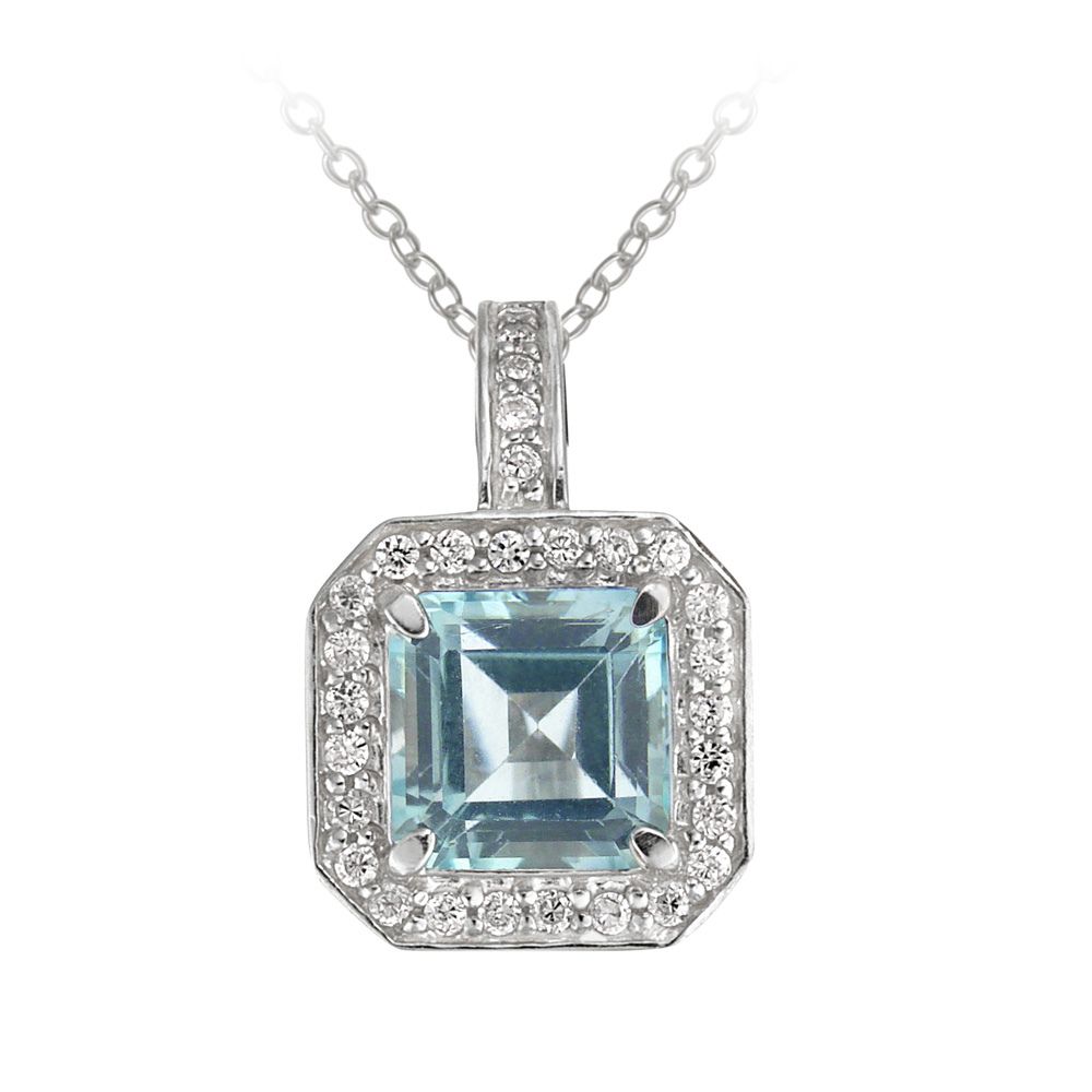 Sterling Silber 6,2ct Blau Topaz & CZ Quadrat Halskette