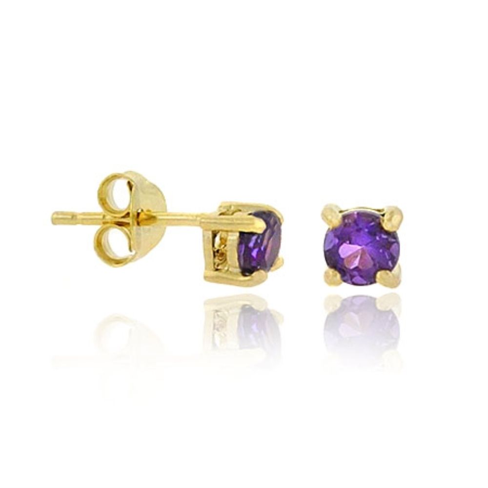 18 Karat Gold über Sterling Silber Purple CZ 4mm Round Stud Ohrringe