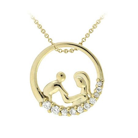 18 Karat Gold über Silber CZ Mutter & Baby Anhänger