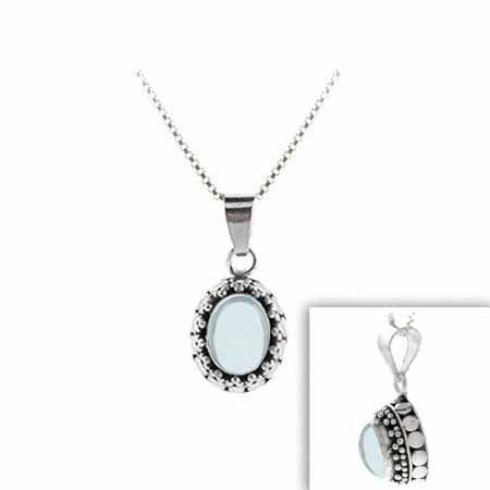 Sterling Silber Echt Blau Topaz Stein Bali Perlen Oval Anhänger