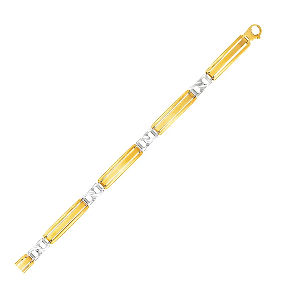 14 Karat Zwei-Ton - Gold Herren Armband mit Fancy Bar Links