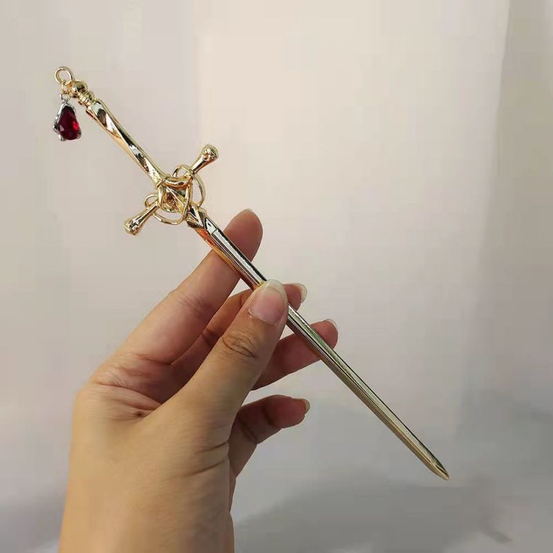 Chinesische Punk Rubin Anhänger Schwert Haarspin Simple Modern Headaddress Internet Berühmtheit High-End Rücken Kopf Updo Haar Accessoires