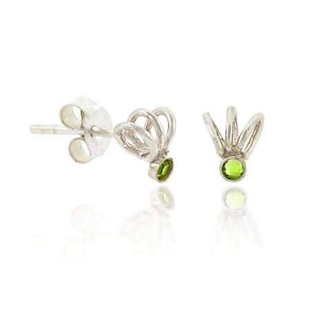 Sterling Silber .925 Licht Grün Rhinestone Wirbel kleine Mini Kid Stud Ohrringe
