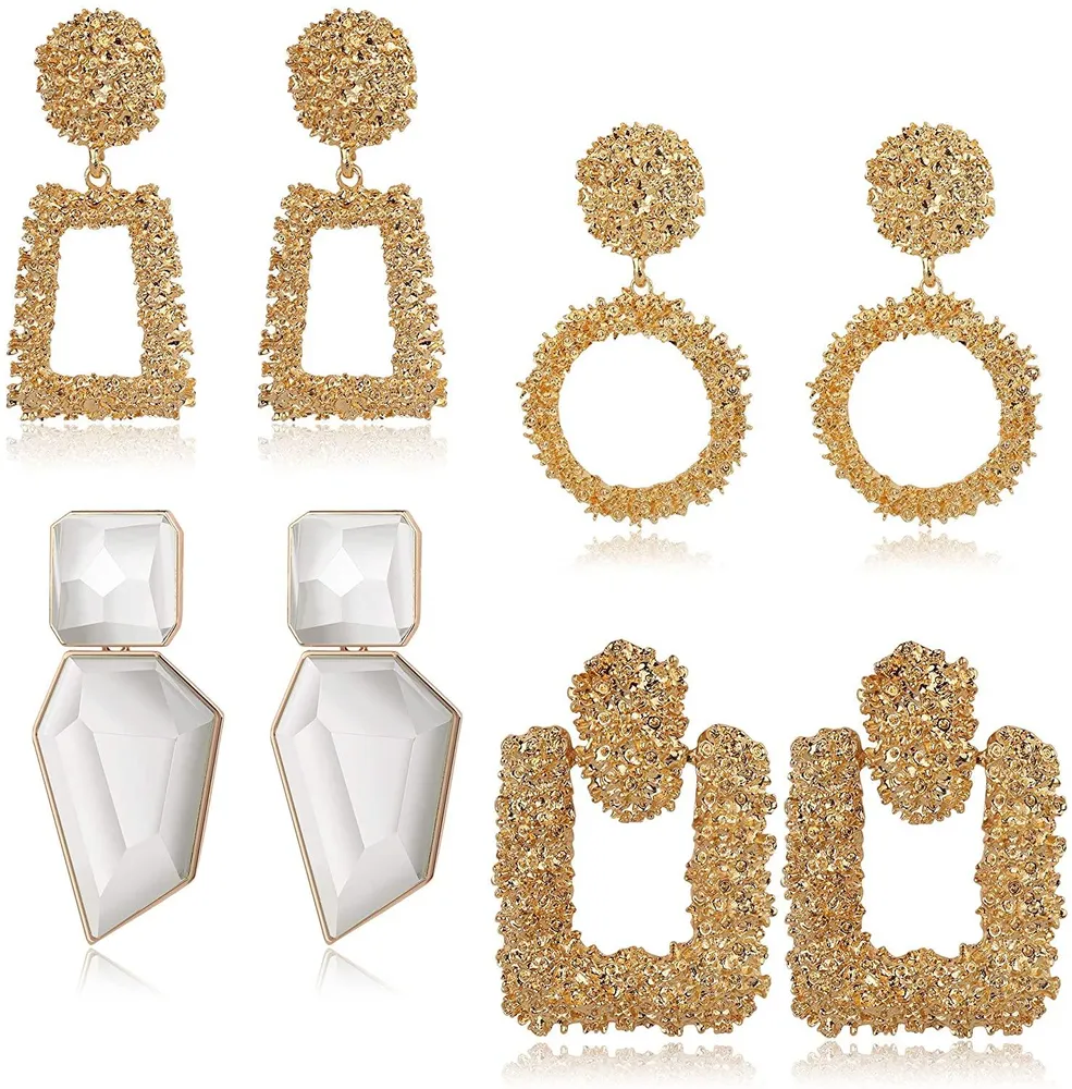 4 Paare Statement Dangle Ohrringe für Frauen Rhinestone übertrieben Große Tropfen geometrische Ohrringe