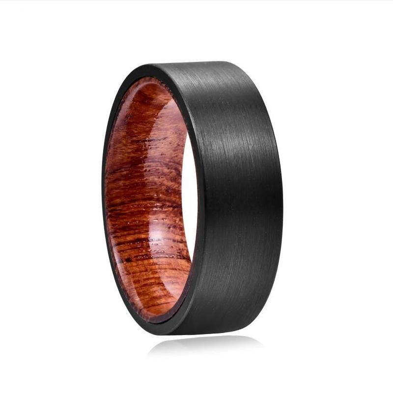 8mm schwarz gebürstete Oberfläche Holz Innenring Männer Tungsten Stahl