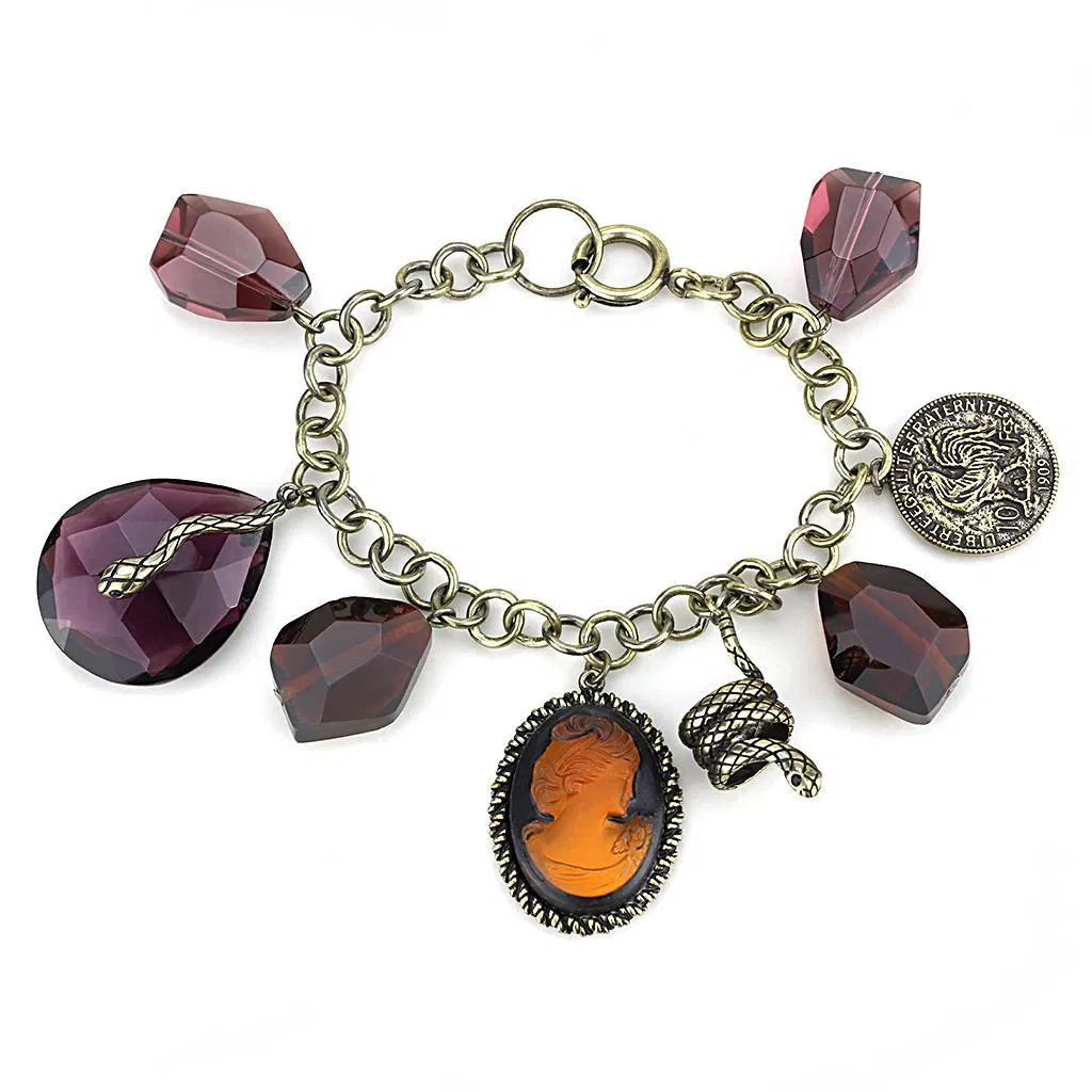 LO4223 - Antike Kupfer-Messing - Armband mit synthetischem Glas in Amethyst