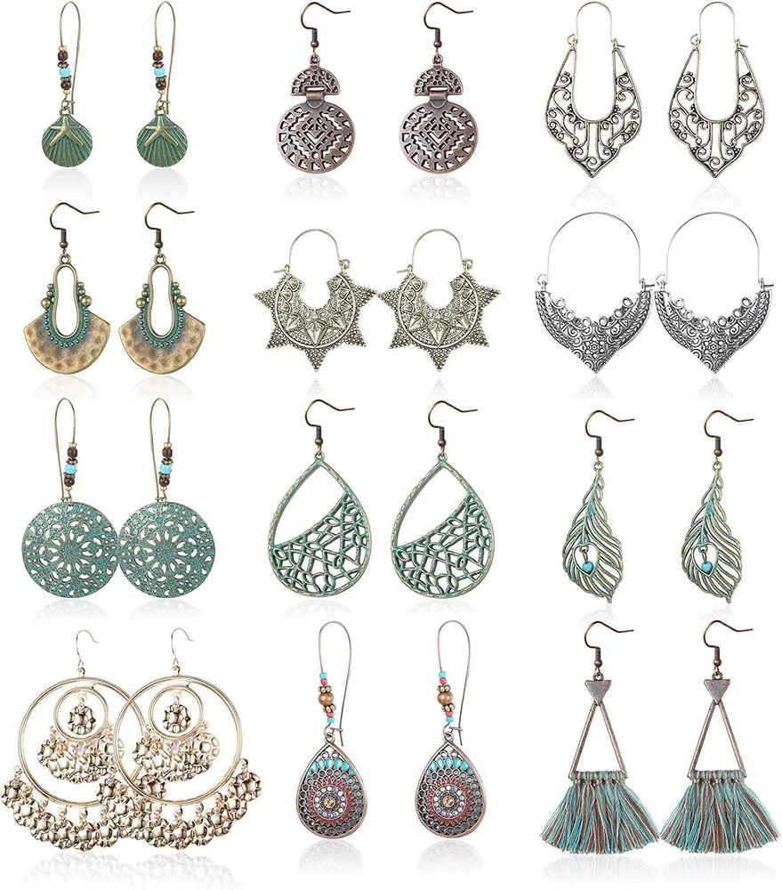 Vintage Statement Drop Dangle Ohrringe Bohemian Leaf Tassel Hollow Water Long Drop Ohrringe Boho Statement Dangle Ohrringe für Frauen