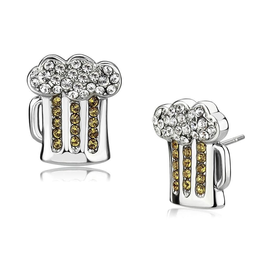 TK3658 - Hoch polierte (ohne Beschichtung) Edelstahl-Ohrringe mit Top-Grade - Kristall in Topaz