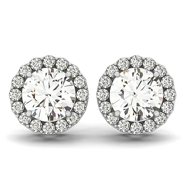 14 Karat Weißgold Vier Zänge Halo Round Diamant Ohrringe (1 / 6 cttw)