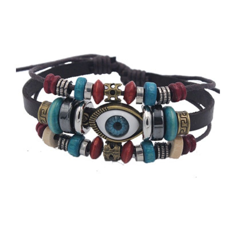 Multilayer Beads Evil Eye Armband Leder Wrap Armband Boho Schmuck für Frauen Männer
