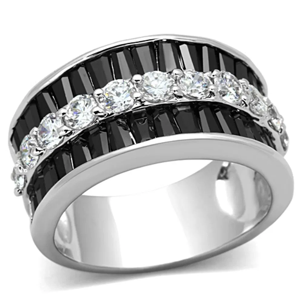 3W513 - Rhodium-Messing - Ring mit AAA-Klasse CZ in schwarzem Diamant