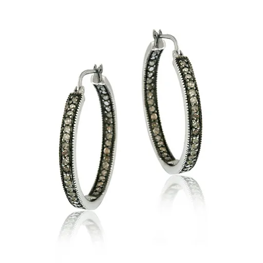 Sterling Silber 1 Karat TDW Champagner Diamant Inside-Out Hoop Ohrringe