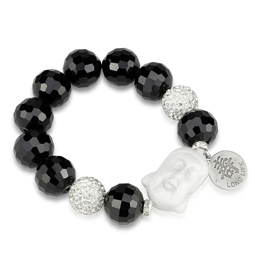 LO3792 - Antike Silber Weiß Metall Armband mit synthetischem Synthetisch-Glas in Jet