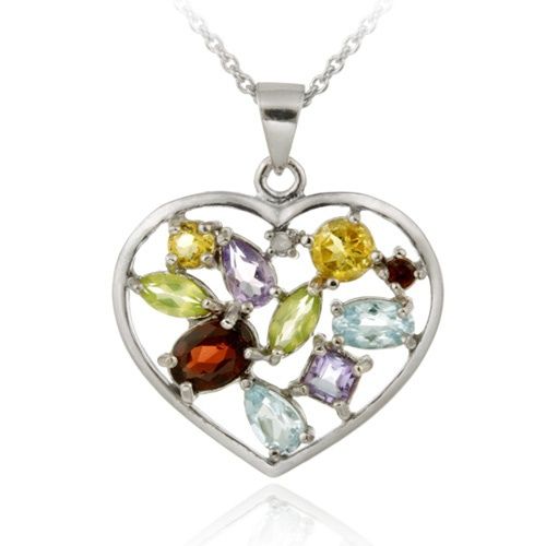 Sterling Silber Multi Edelstein & Diamant Akzent Herz Anhänger
