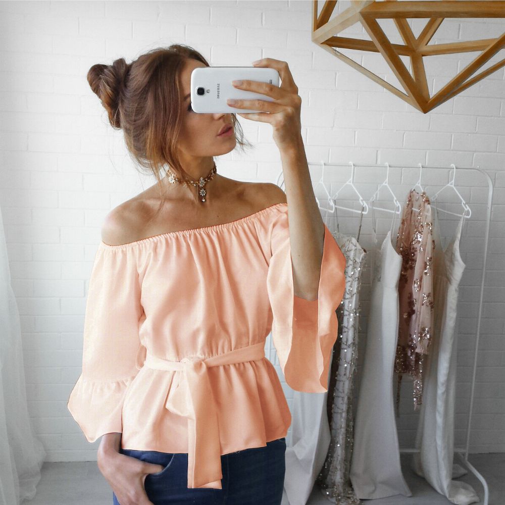 One Shoulder Strap Chiffon Shirt Top Damen Kleidung