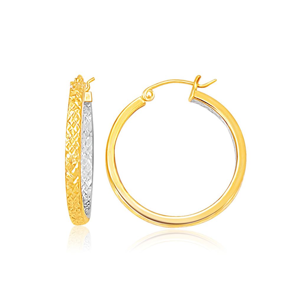 Zwei-Ton - Gelb und Weißgold mittelgroßen Muster-Hop - Ohrringe (3x30mm)