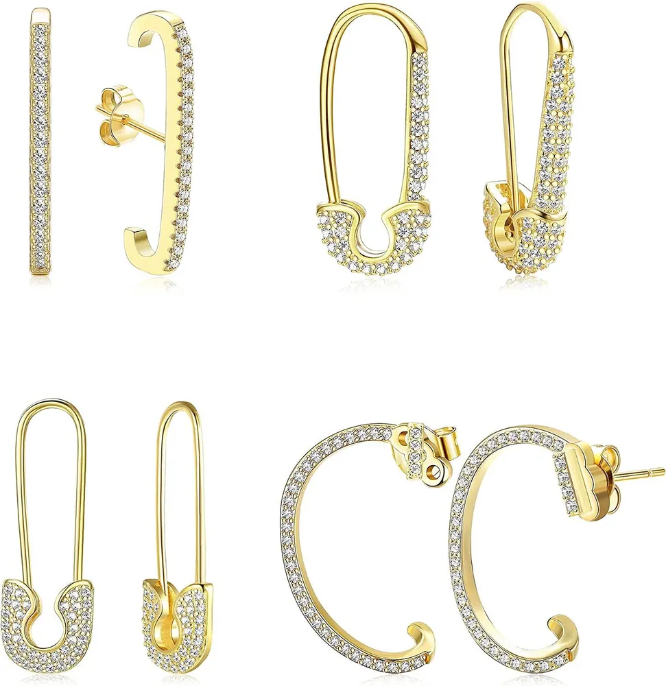 4 Paare Pin Ohrringe für Frauen Teen Girls Mode Minimalist Kubik Zirkonia Huggie Ohrringe kleine Hoop Ohrringe Ohr Manschetten Ohrjacke Ohrringe Set