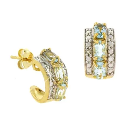 18 Karat Gold über Sterling Silber Blau Topaz & Diamant Akzent Halbschleife Ohrringe