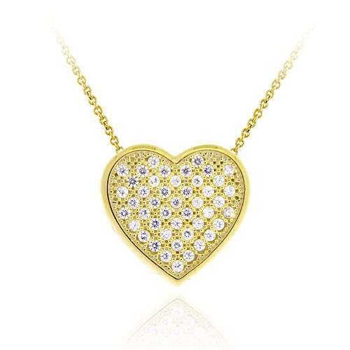 18 Karat Gold über Sterling Silber CZ Micro Pave Herz Schieberhang