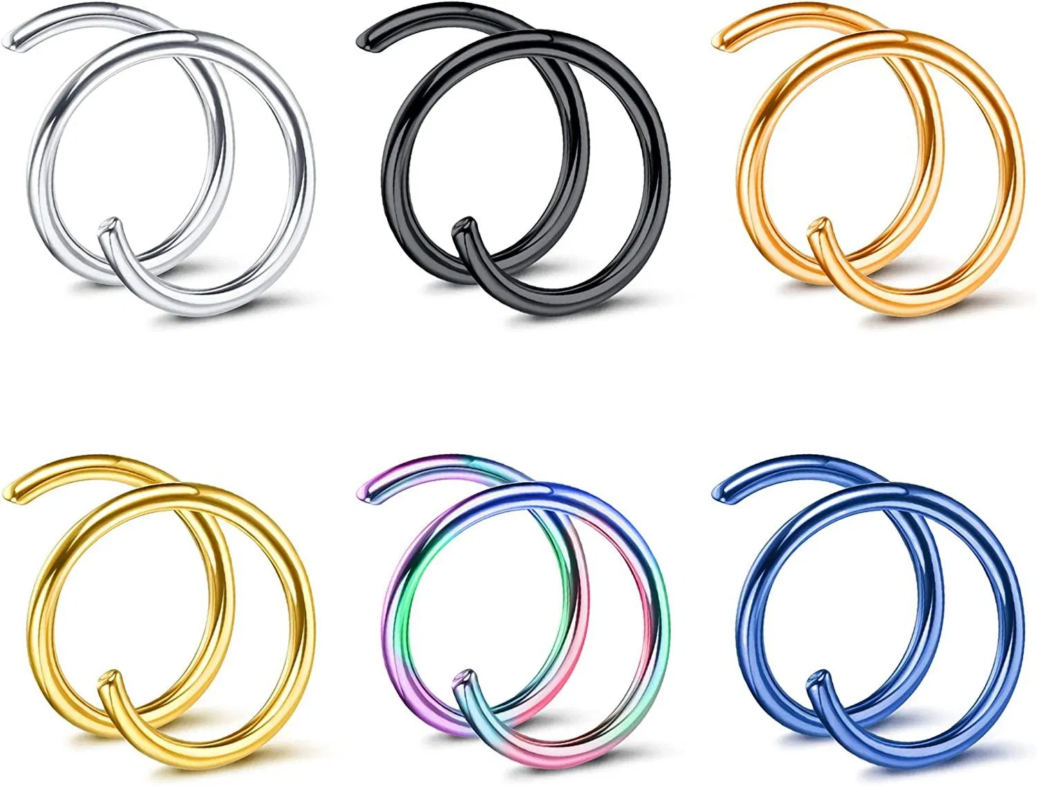 Doppel-Nase - Ring für Einzel-Piercing 20G G23 Titan-Spiral - Nasen-Ring - Schreifen Knorpel-Lippe - Septum-Ringe Daith Tragus Helix Conch Nasenloch Piercing für Frauen Mädchen