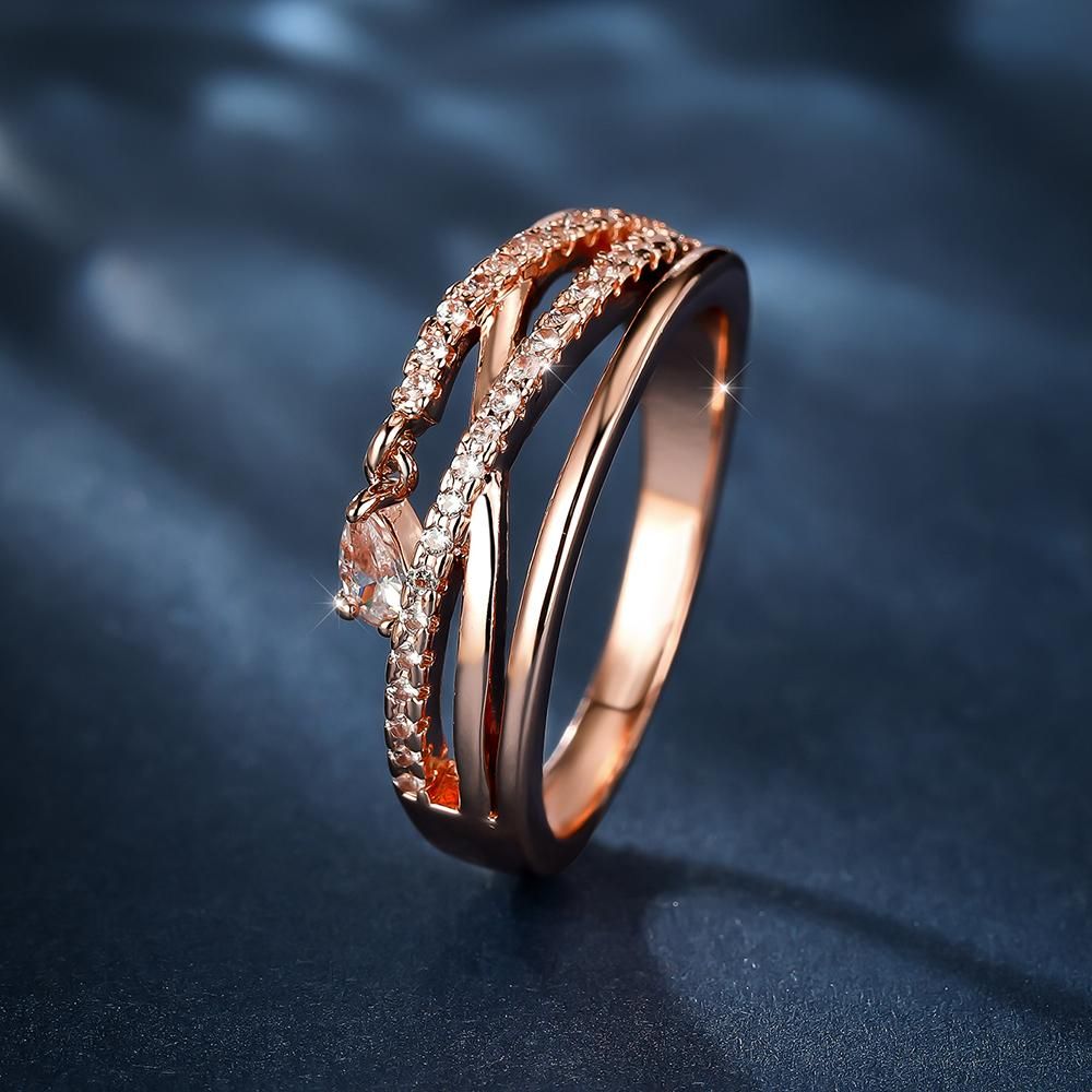 Erklärung Versprechen Ring eingelegt Glanz Zirkon 18K Gold beschichtetes Kupfer Hochzeitsband Damen Ringe Accessoires Party Geschenk