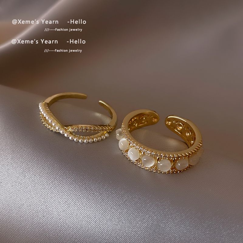 2022 Neue klassische kleine Perlenkreuzring runde Opalen Set Ringe koreanische Mode-Schmuck - Party für Frau Mädchen Luxus-Accessoires Geschenk