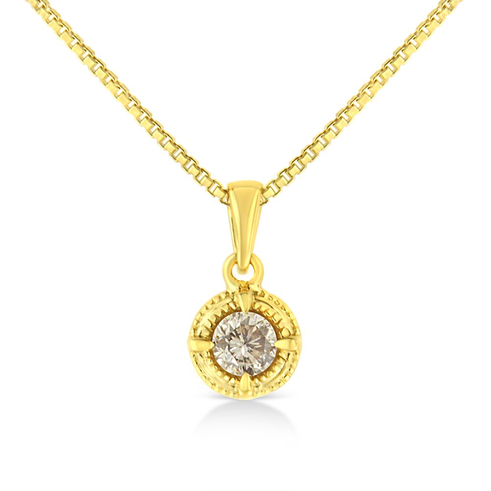14K Gelbgold Plated .925 Sterling Silber Brilliant Round Cut Diamond Solitaire Milgrain 18