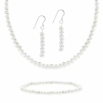Sterling Silber geschaffen weiße Perle Ohrring, Halskette und Armband Set