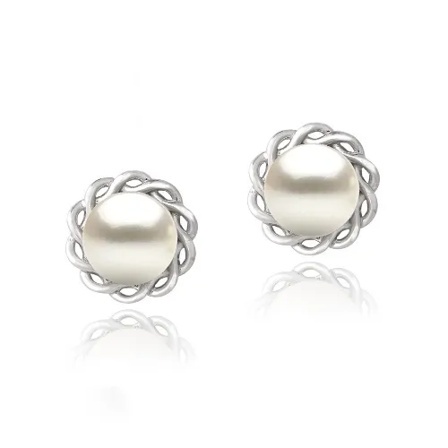 Sterling Silber Frischwasser Kultur Perle Twisted Flower Stud Ohrringe