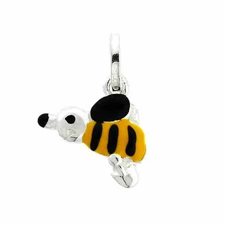 Sterling Silver Enamel Schwarz und Gelb Bienen Charme
