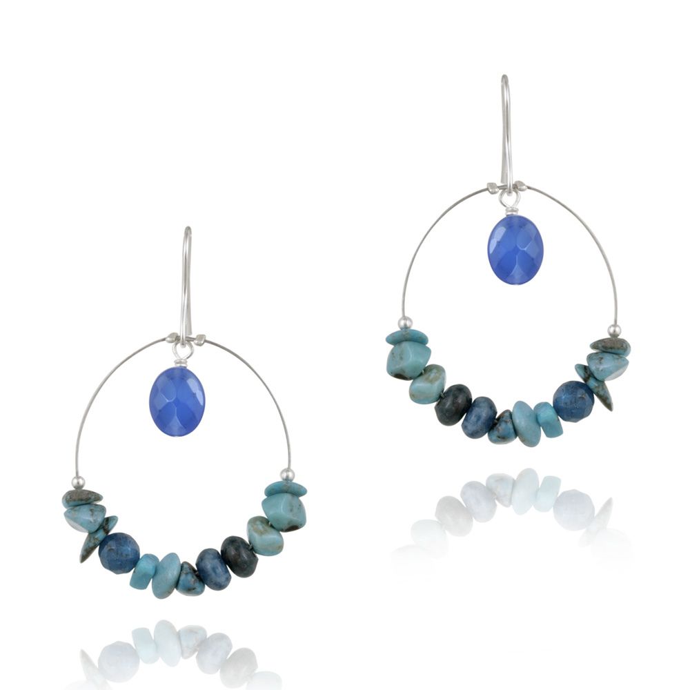 Sterling Silber geschaffen Türkis & Blau Apatit Hoop Dangle Ohrringe