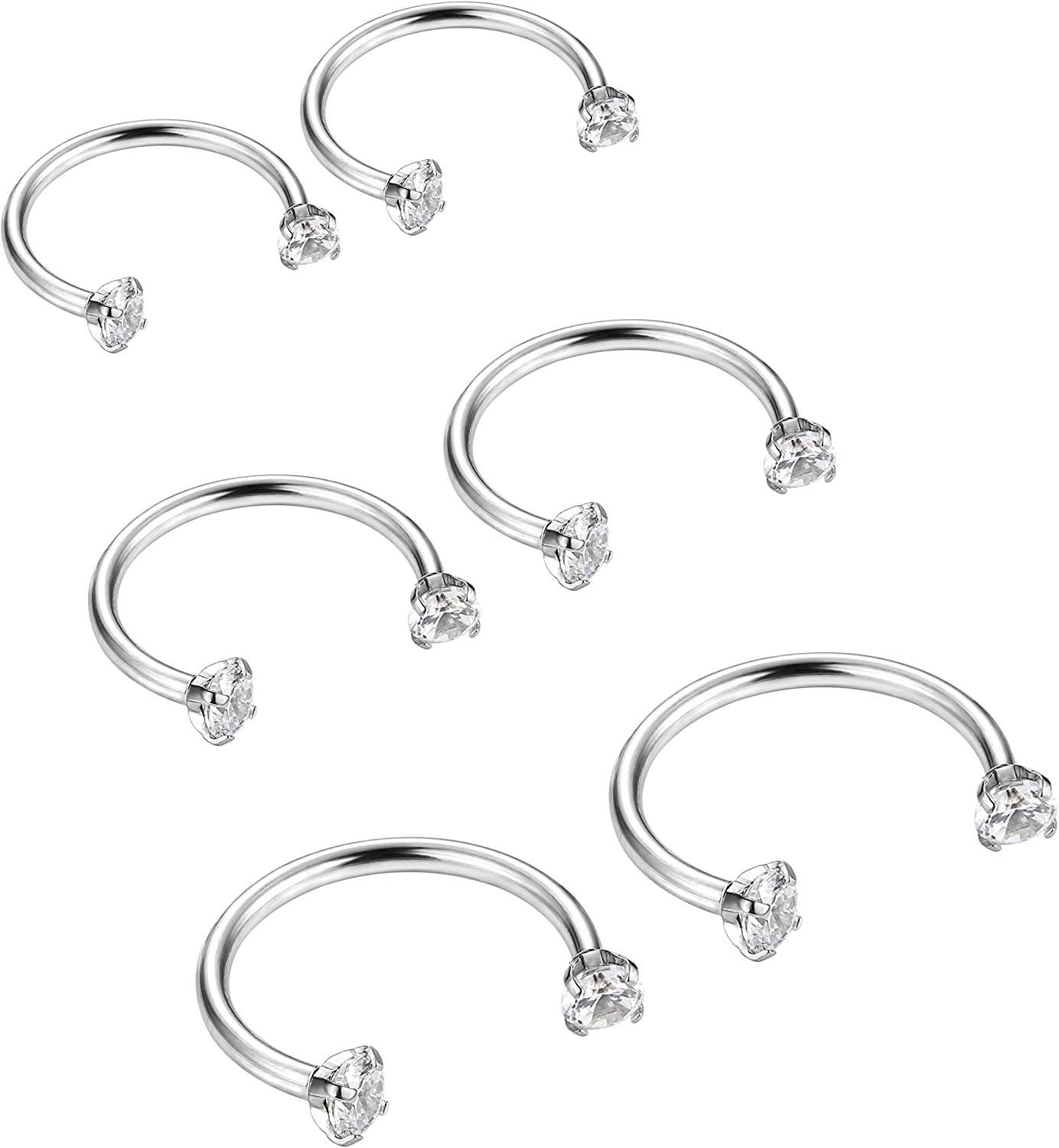 316L 3 Stück Edelstahl (8mm; 10mm; 12mm) 16G Horseshoe Lippe Nipple Augenbrauenring Nasen Daith Ohr Knorpel Helix Piercing Hoop Ringe 3mm Kubik Zirkonium Eingezogen