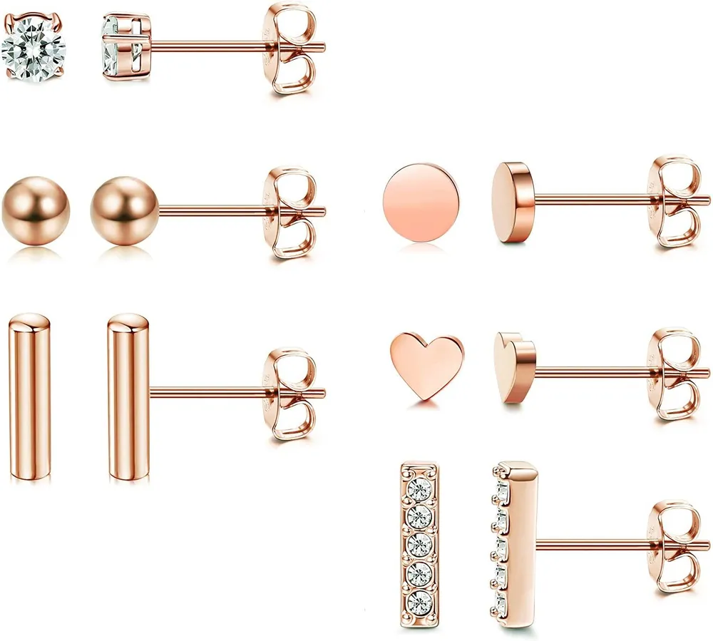 925 Sterling Silber Stud Ohrringe Set für Frauen 18K Gold Plated CZ Bar Ball Tiny Ohrringe Stud Ohrringe Set für sensible Ohren