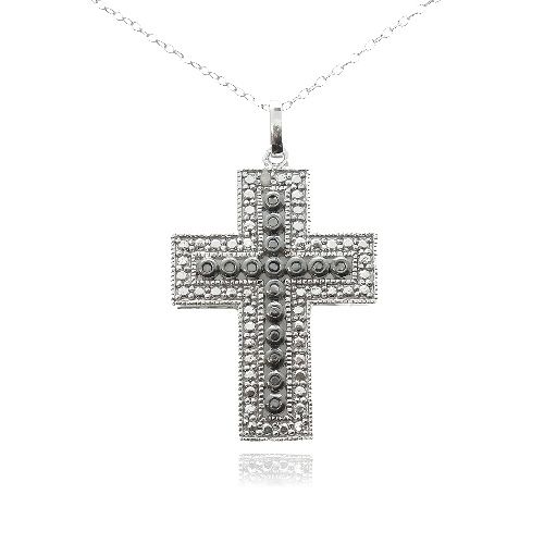 Sterling Silber Schwarz & Weiß Diamant Akzent Kreuz Halskette