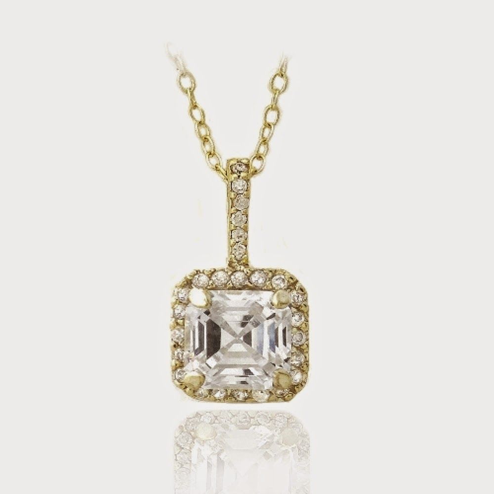 18 Karat Gold über Sterling Silber Quadrat CZ Halskette