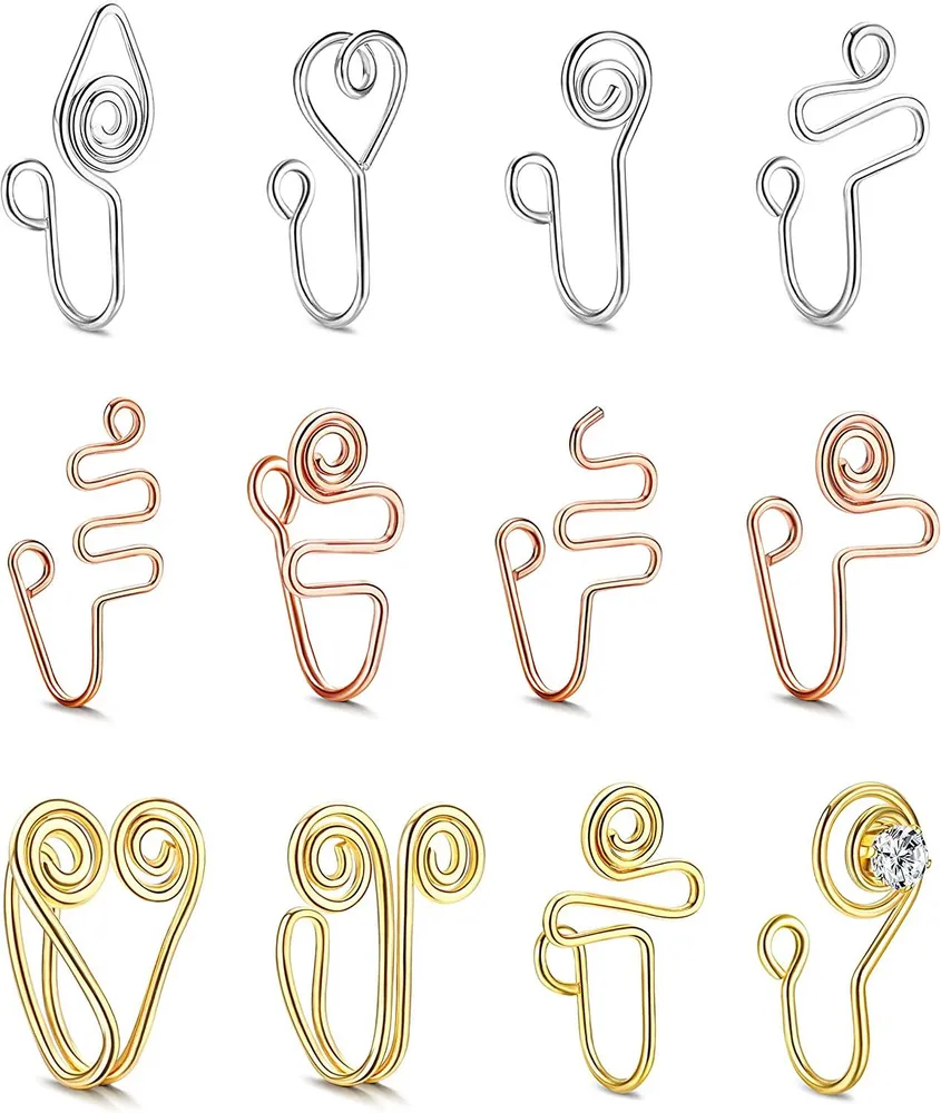 12pcs Multi-Style Fake Nose Ringe für Frauen Mädchen Afrikanische Nasen Manschette Non-Piercing Small Clip On Nose Ring Set Fake Nose Piercing Ring