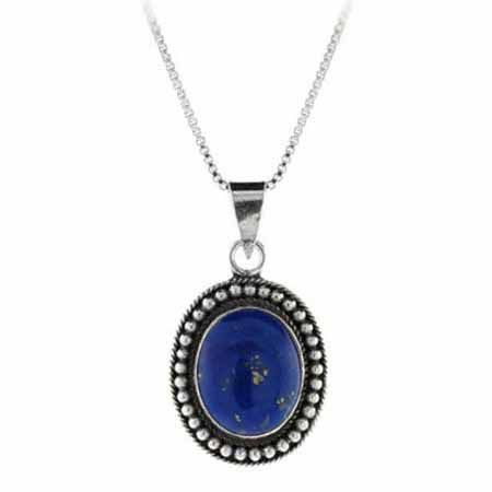 Sterling Silber Lapis Stein Bali Perlen Oval Anhänger