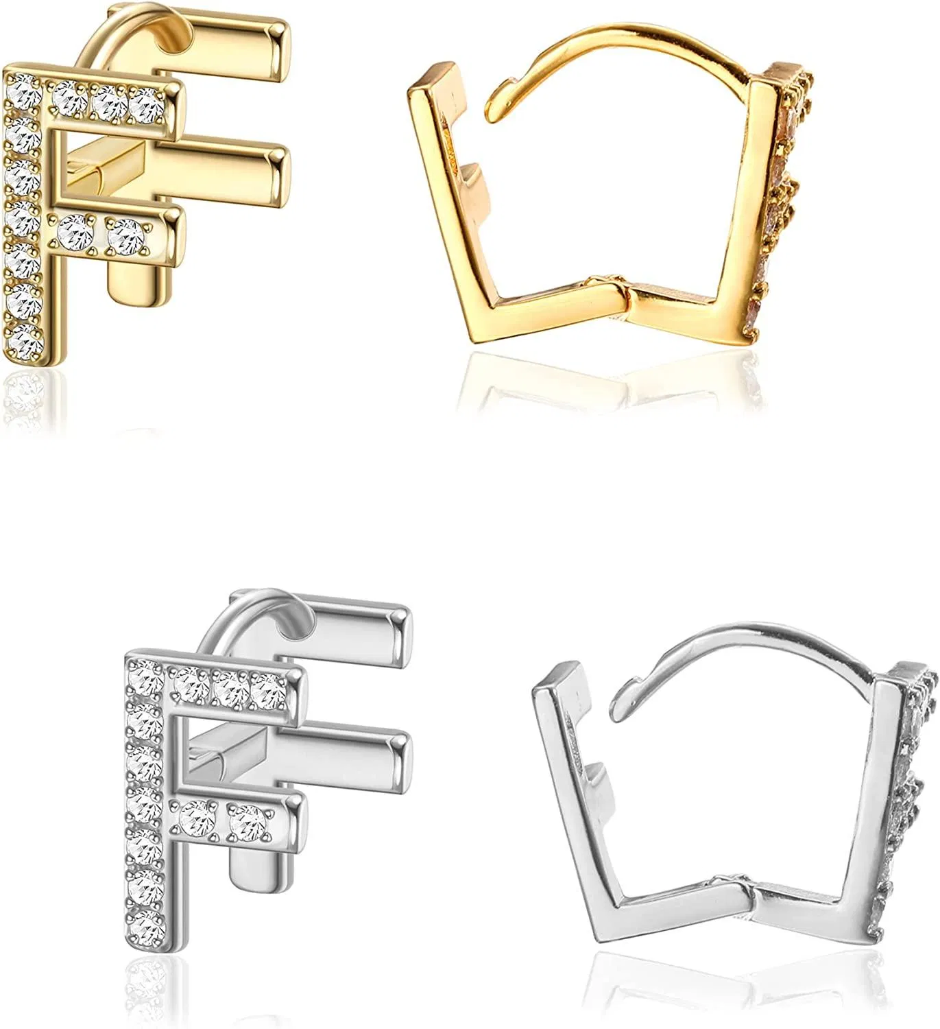 2 Paare Initial Stud Ohrringe für Frauen 14K Gold Plated 26 Buchstaben Alphabet Ohrringe Weihnachtsgeschenk