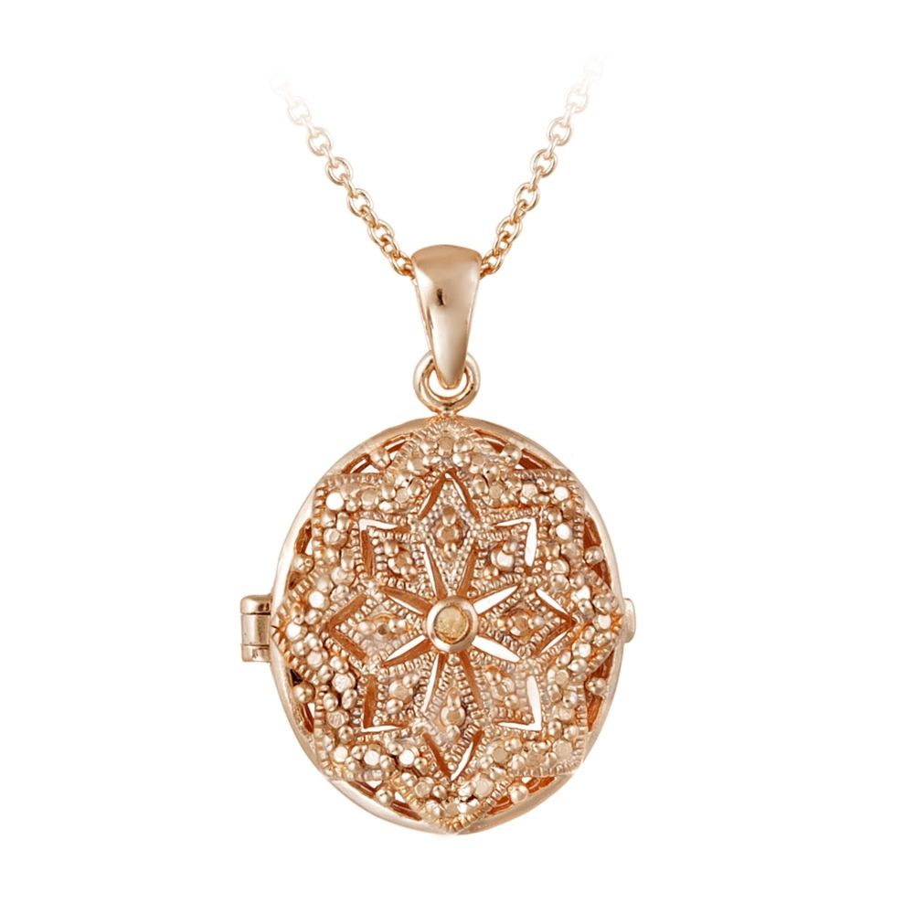 18K Rose Gold Plated Champagner Diamant Akzent Filigree Oval Locket Kette